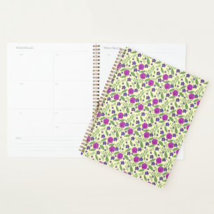 Pink roses and violets repeat surface pattern planner