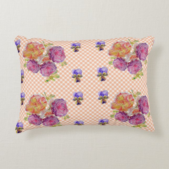 Pink Roses and Violets Shabby floral Decor Cushion (Front)
