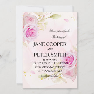 Pink roses arrangement Wedding Invitation
