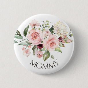 Pink Roses Baby Shower Button Mummy