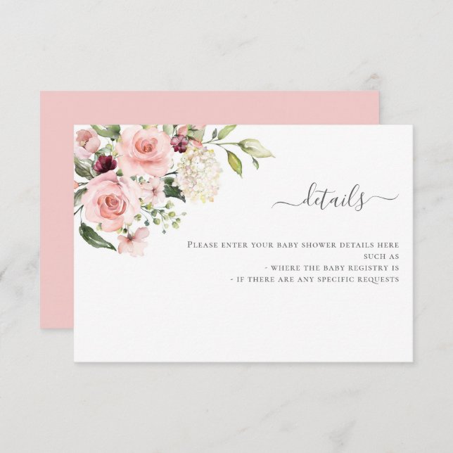 Pink Roses Baby Shower Invitation Enclosure Card (Front/Back)