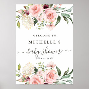 Pink Roses Baby Shower Welcome Sign
