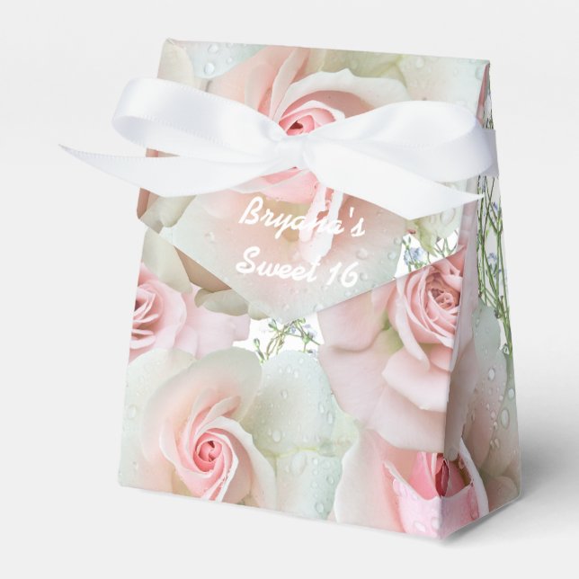 Pink Roses & Baby's Breath ANY COLOR Favour Boxes (Front Side)