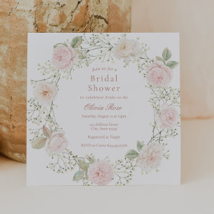 Pink Roses Baby's Breath Bridal Shower Invitation