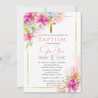 Pink Roses Baptism Girl Invitation