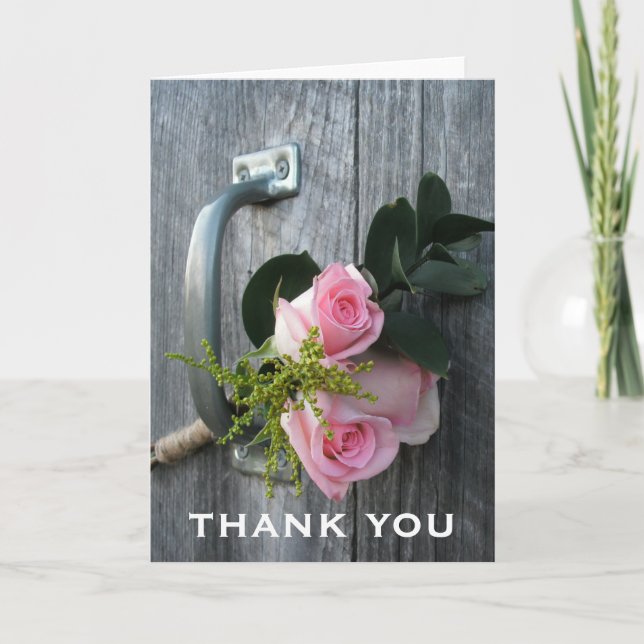 Pink Roses & Barn Door Thank You Card (Front)