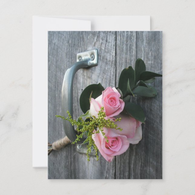 Pink Roses & Barnwood Wedding Invitation (Front)