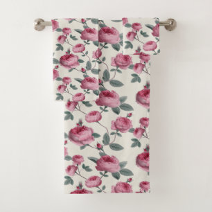 Pink Roses Bath Towel Set