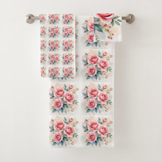 Pink Roses Beautiful Luxury Modern Collection Bath Towel Set