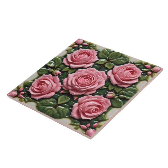 Pink Roses Beautiful Modern Collection Tile (Side)