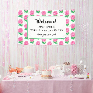 Pink Roses Birthday Banner