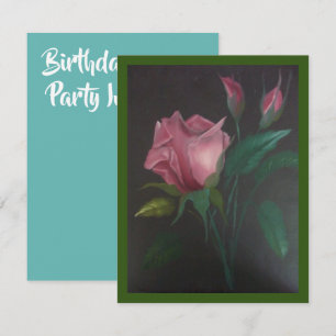 Pink Roses Birthday Party Invitation