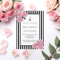 Pink roses black white stripes Paris Birthday