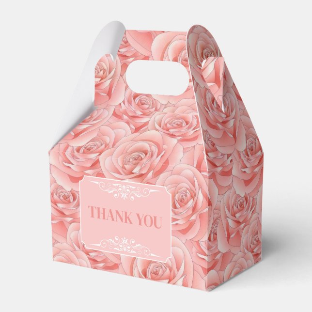 Pink Roses Blossom Floral Birthday Thank You Favour Box (Front Side)