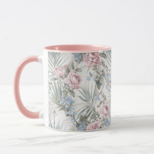 Pink Roses & Blue Forget-Me-Nots Floral Pattern Mug