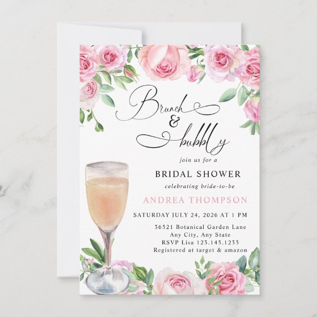 Pink Roses Blush Bridal Shower Invitation (Front)