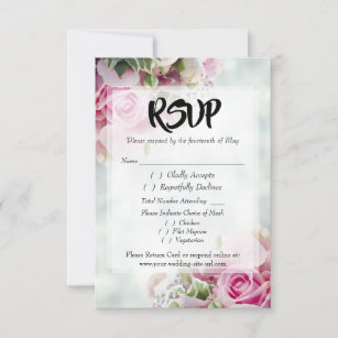 Pink Roses Bold Script Wedding RSVP Enclosure Card