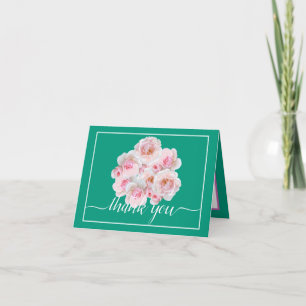 Pink Roses Botanical Floral Bouquet Chic Thank You Card