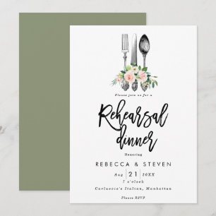 pink roses botanical rehearsal dinner invitation