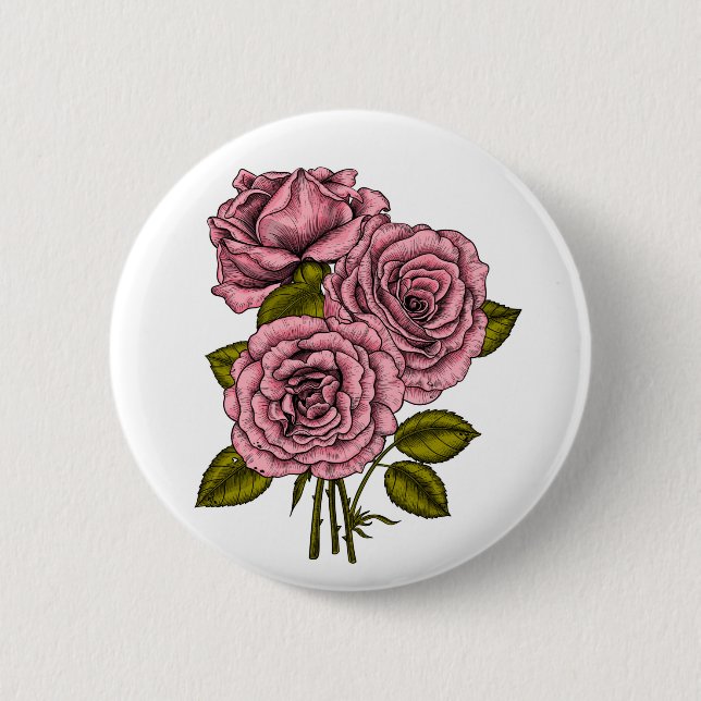 Pink roses bouquet 6 cm round badge (Front)