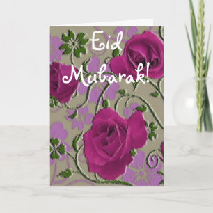 Pink roses bouquet Eid Mubarak Holiday Card