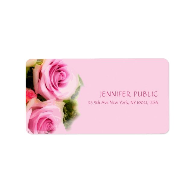 Pink Roses Bouquet Elegant Floral Art Flowers Label (Front)