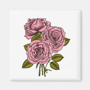 Pink roses bouquet magnet