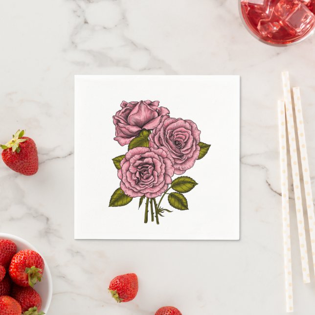 Pink roses bouquet napkin (Insitu)