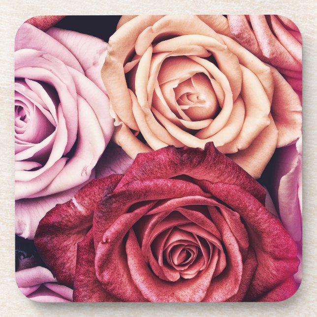 Pink Roses Bouquet Photo Coaster (Front)