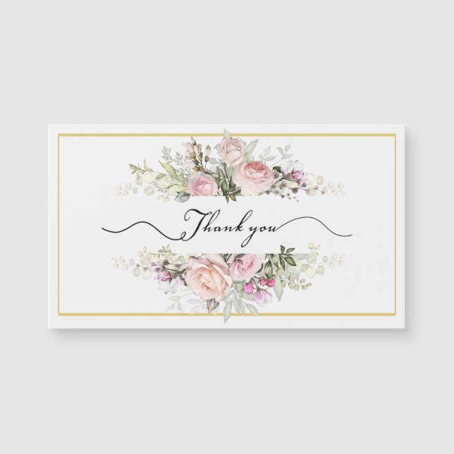 Pink Roses Bouquet with Elegant Script Thank you (Front)