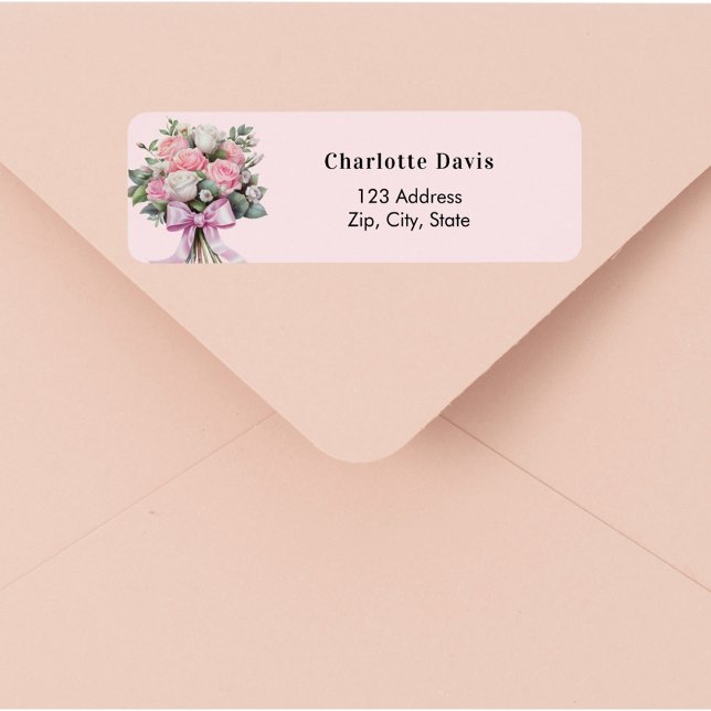 Pink roses bow bouquet return address  (Creator Uploaded)