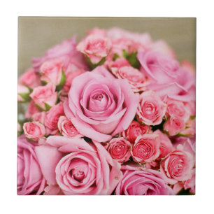Pink Roses Bridal Bouquet Tile