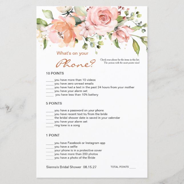 Pink Roses Bridal Phone Game (Front)