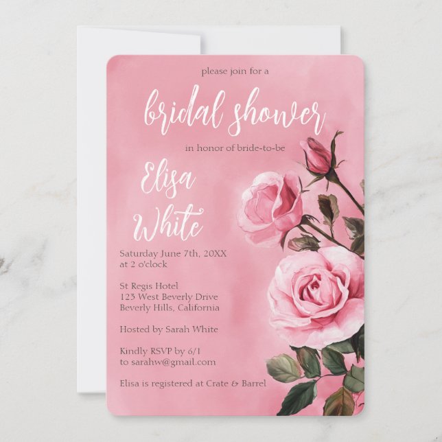 Pink Roses Bridal Shower CUSTOM  Invitation (Front)