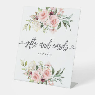Pink Roses Bridal Shower Gifts and Cards Pedestal Sign