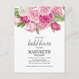 Pink Roses Bridal Shower Invitation Postcard