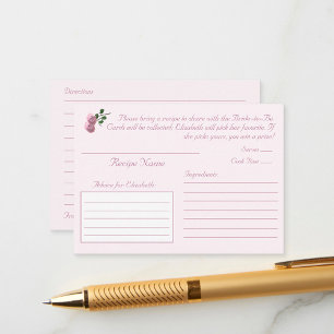 Pink Roses Bridal Shower Recipe Enclosure Card