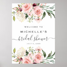Pink Roses Bridal Shower Welcome Sign