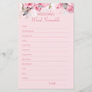 Pink Roses Bridal Shower Word Scramble Game