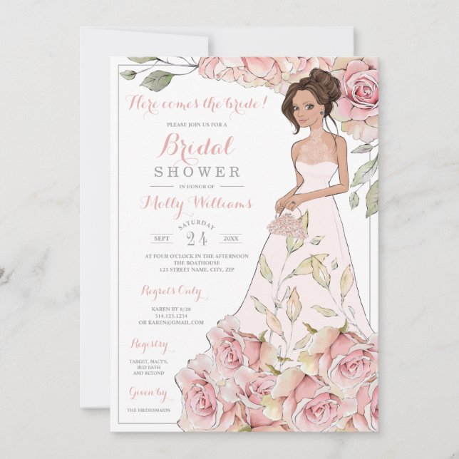 Pink Roses Bride Bridal Shower Invitation (Front)