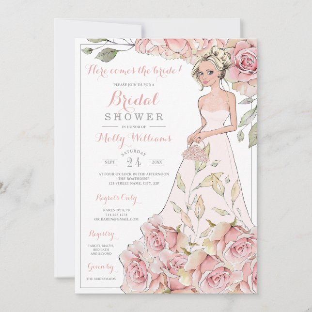 Pink Roses Bride Bridal Shower Invitation (Front)