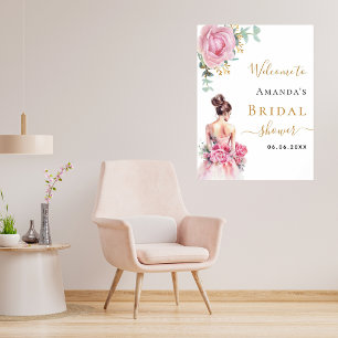 Pink roses bride dress Bridal Shower welcome Poster