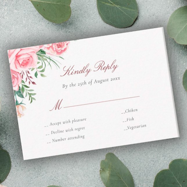Pink roses budget wedding RSVP card enclosure (Creator Uploaded)