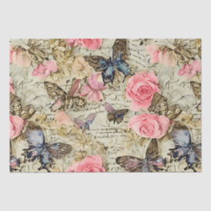 Pink Roses & Butterflies Distressed Vintage  Tissue Paper