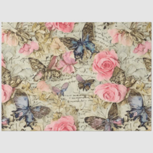Pink Roses & Butterflies Distressed Vintage  Tissue Paper
