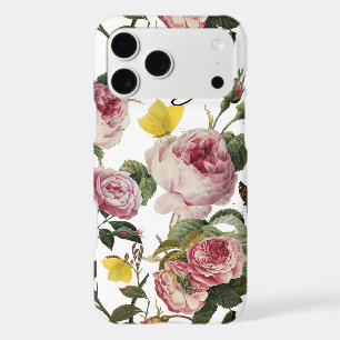 PINK ROSES, BUTTERFLIES White Floral Monogram