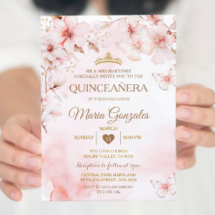 Pink Roses Butterfly Quinceañera Sweet 16  Invitation