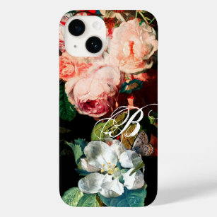 PINK ROSES,BUTTERFLY,WHITE FLOWER FLORAL MONOGRAM Case-Mate iPhone 14 CASE