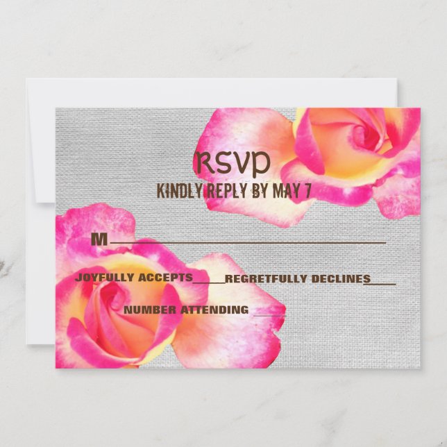 Pink Roses, Canvas Wedding RSVP Invitation (Front)