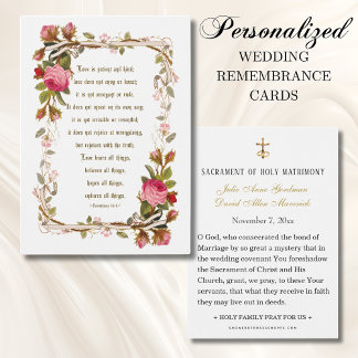 Pink Roses Catholic Wedding Prayer Card